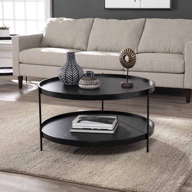 Verlington Round Farmhouse Style Cocktail Table, BLACK, hi-res image number null