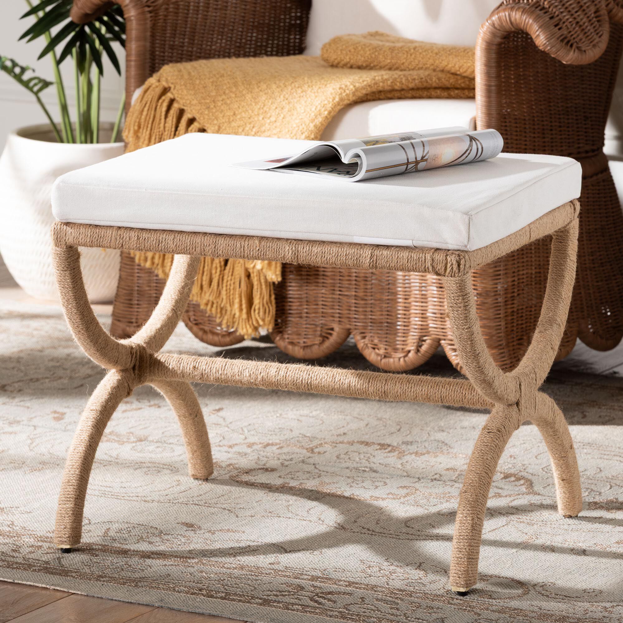 Maliyah Japandi Natural Jute Ottoman, BROWN, hi-res image number 0