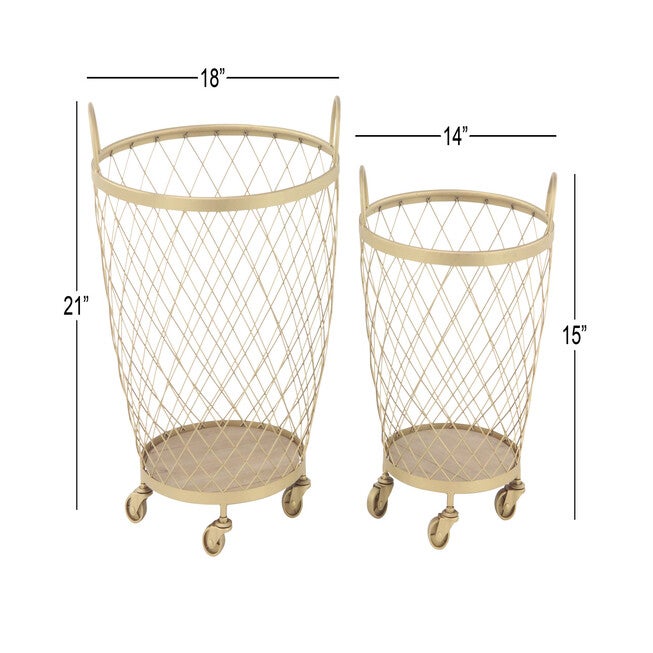 Set Of 2 Modern Gold Metallic Rolling Basket Storage Cart, , alternate image number 6