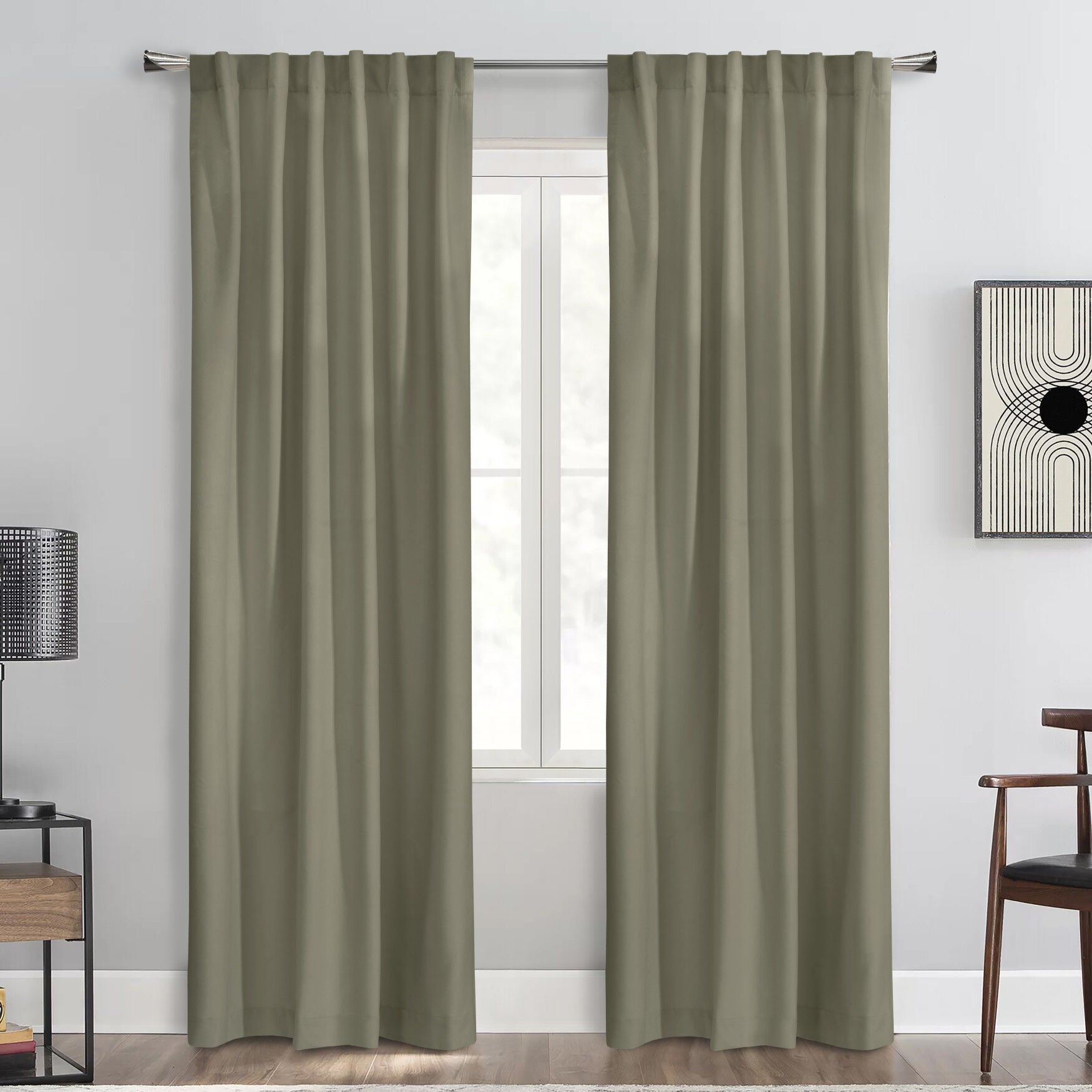 Seren Room Darkening Dual Header Curtain Panel, TAUPE, hi-res image number 0