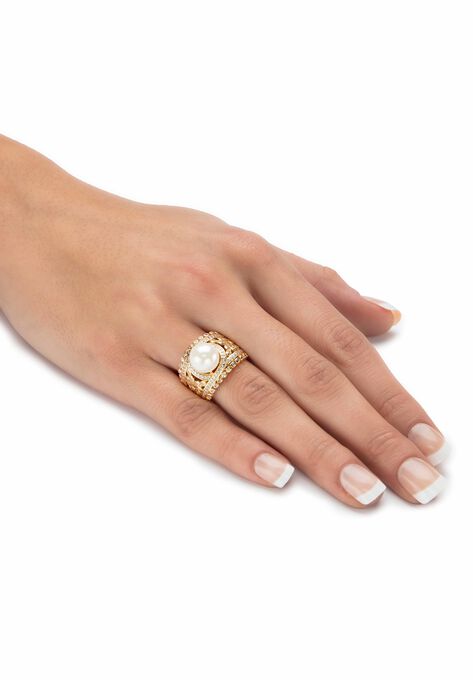 Gold over Sterling Silver Simulated Pearl and Cubic Zirconia Ring, , on-hover image number null