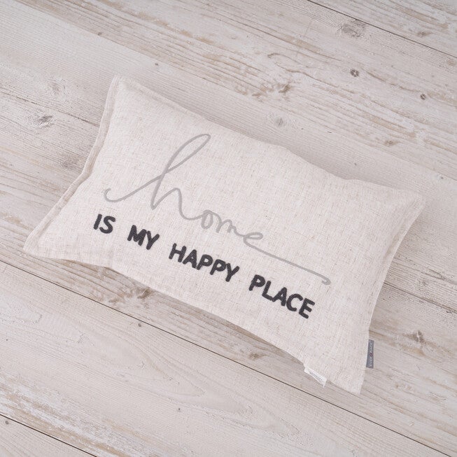 Waska Home Is My Happy Place Sentiment Linen Blend Lumbar Pillow, , alternate image number null