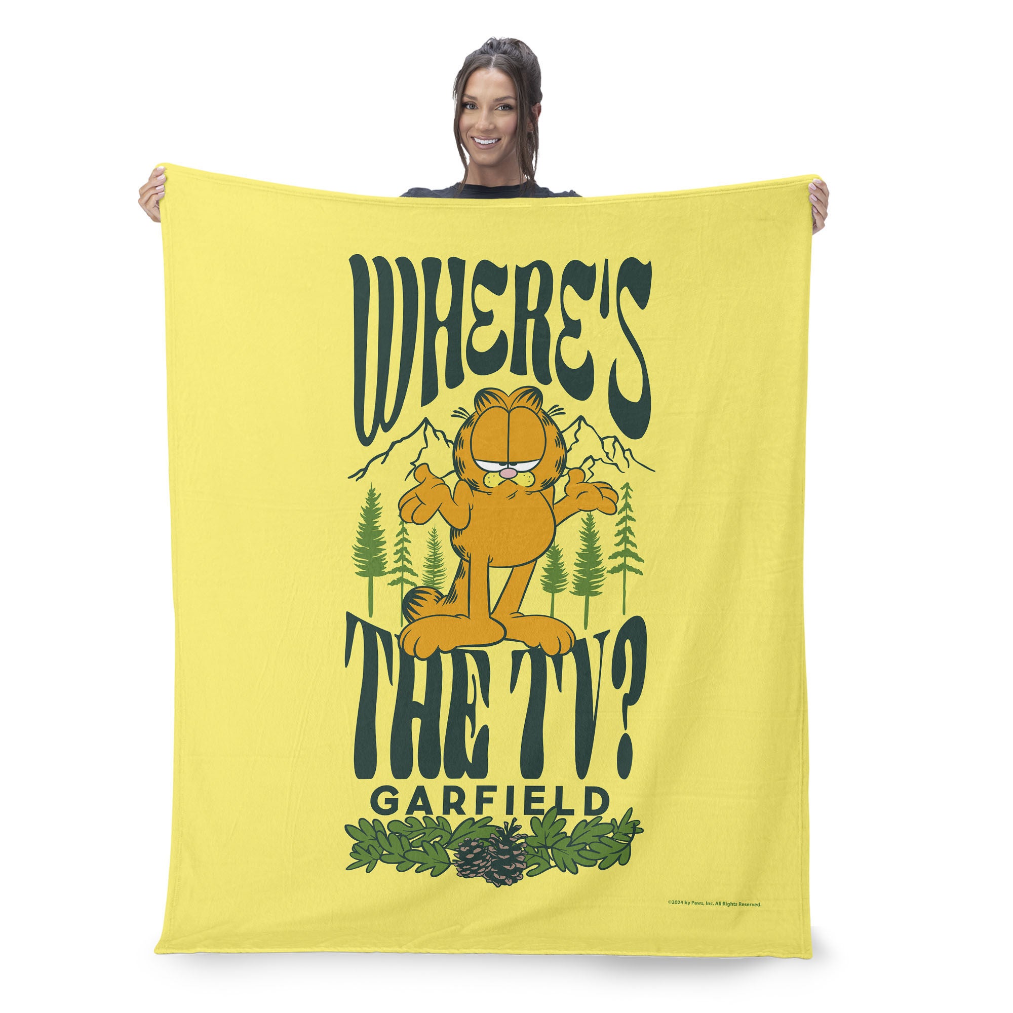 Nickelodeon Garfield Where's the TV Silk Touch Sherpa Throw Blanket 50x60 Inches, YELLOW, on-hover image number 1