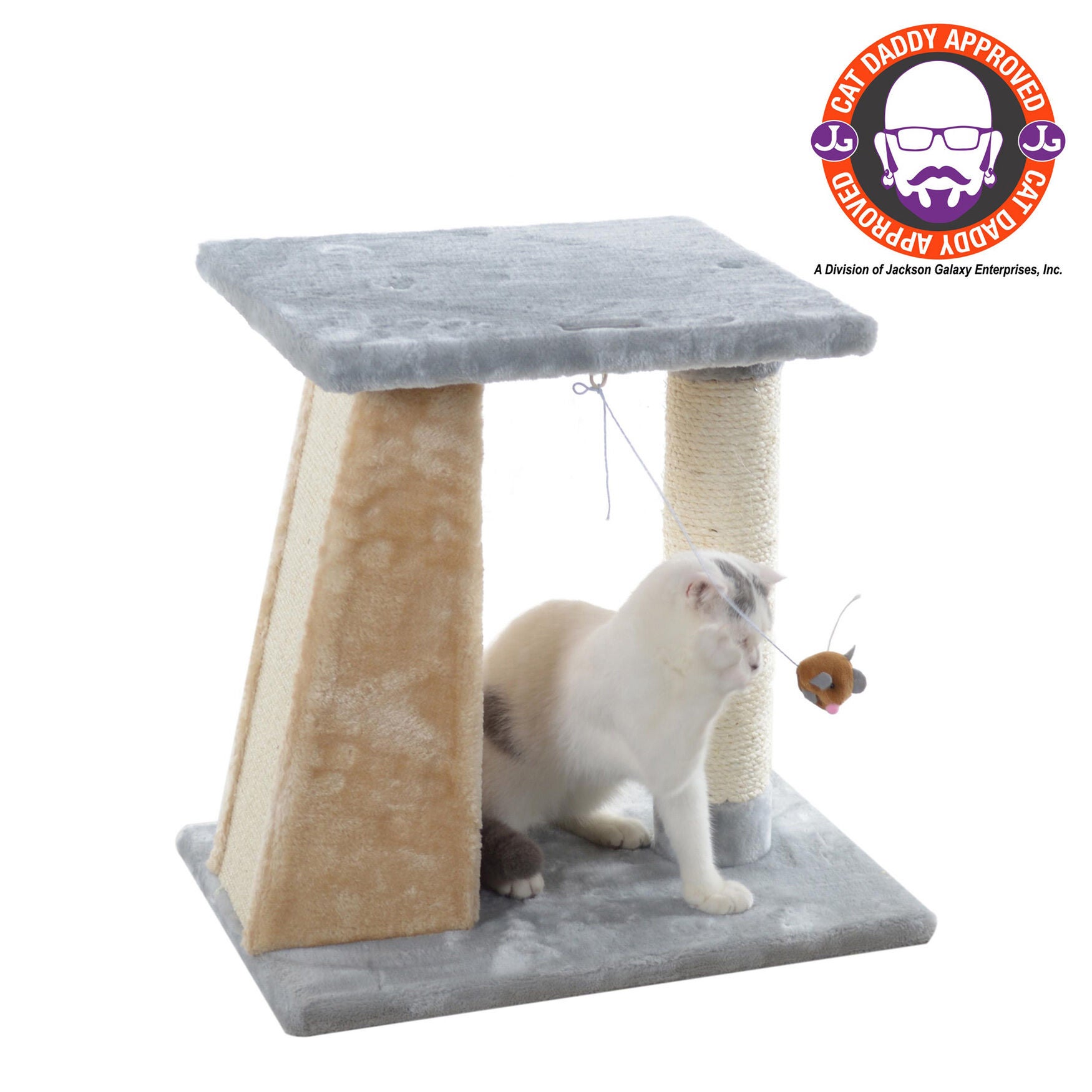 Two-Level Platform Real Wood Cat Scratcher With Sisal Carpet Board, SILVER, hi-res image number 0