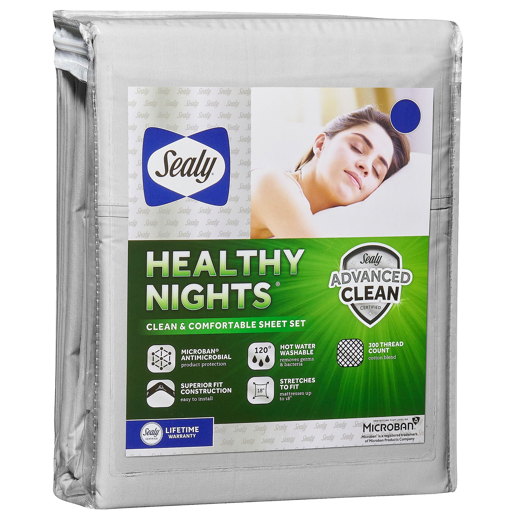 Sealy Healthy Nights Antimicrobial Sheets, Grey Woman Within