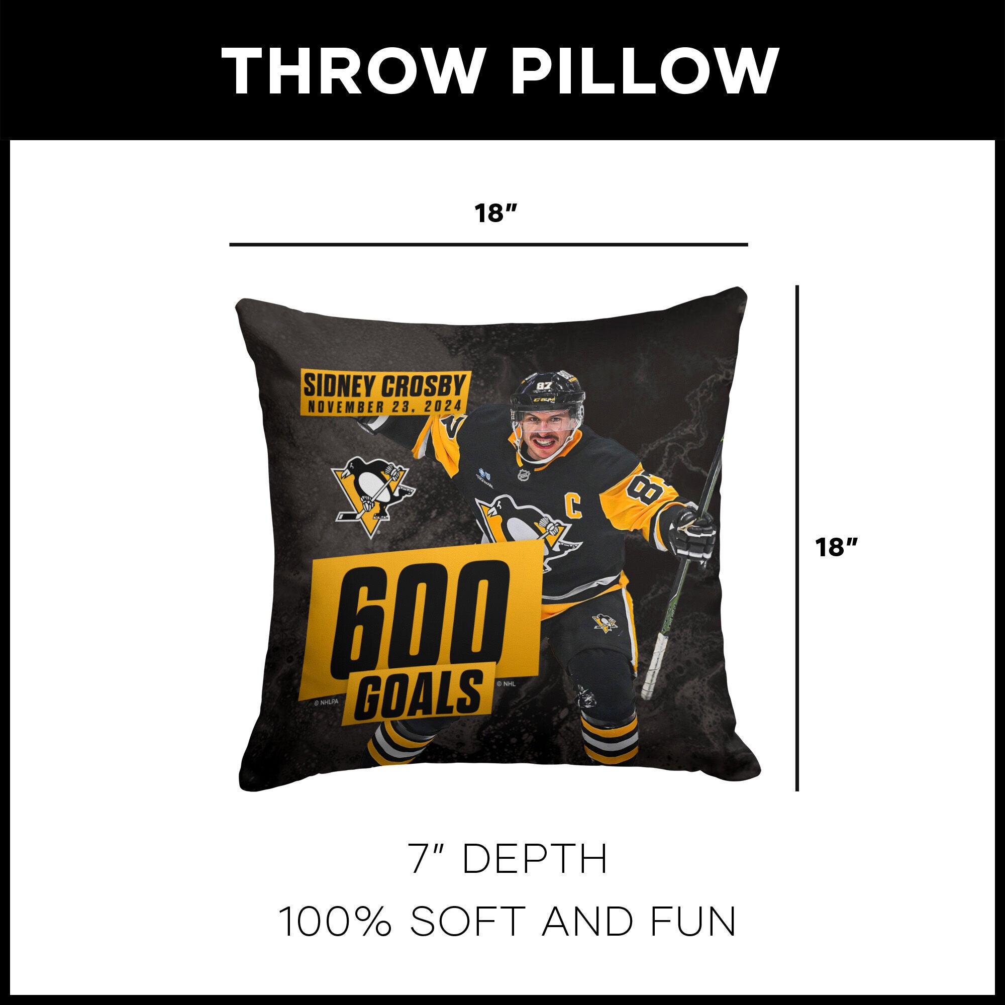 Pittsburgh Penguins Sidney Crosby NHL 600 Goal Milestone Throw Pillow 18X18 Inches, NHL PILLOW, alternate image number 4