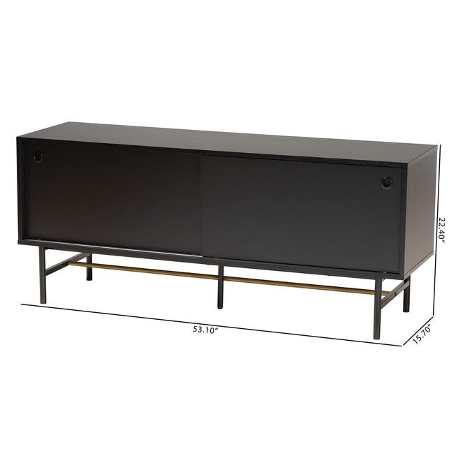 Truett Modern Dark Brown Finished Wood And Two-Tone Black And Gold Metal Tv Stand, , alternate image number null