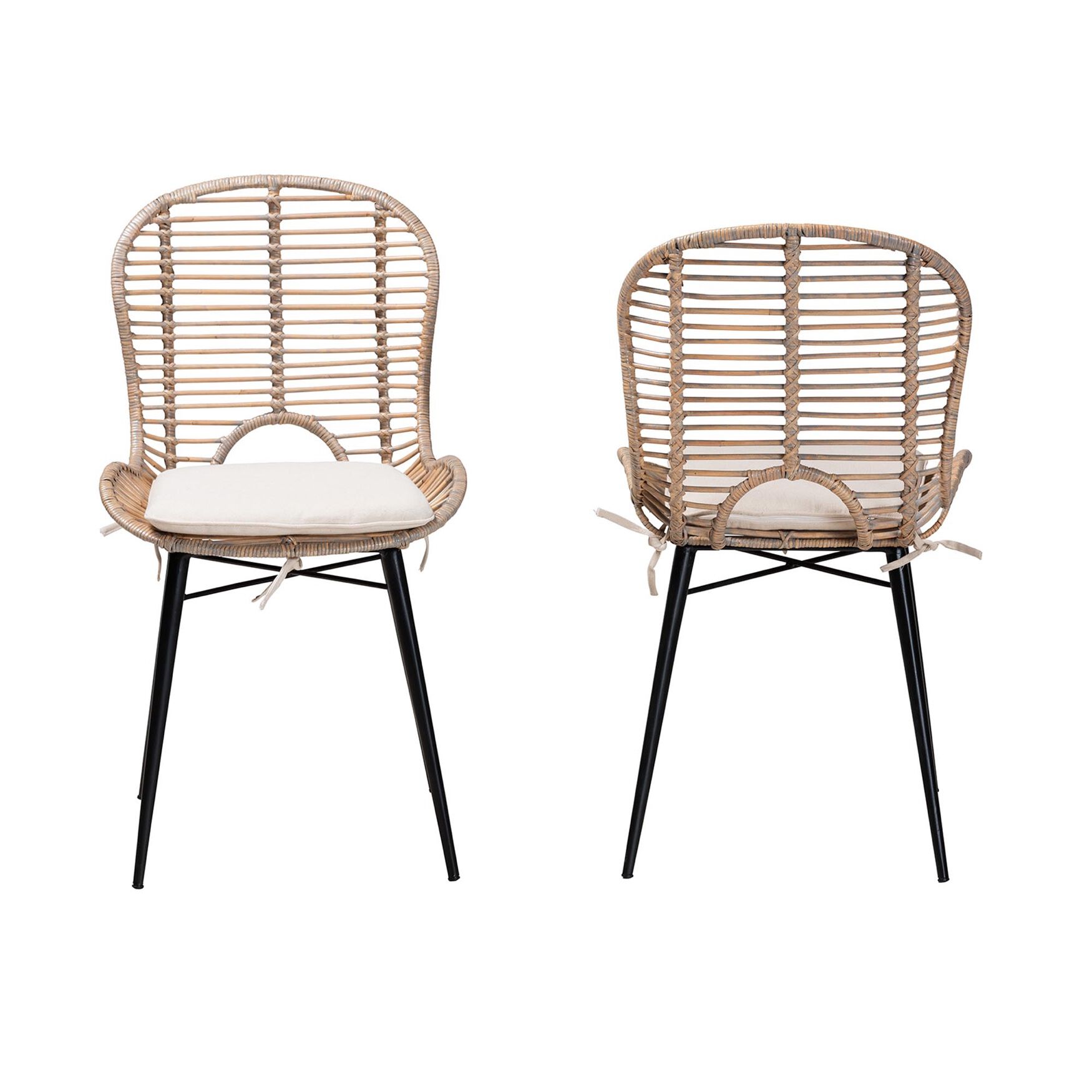 Bohemian Metal Rattan Dining Chair - Brenna, Grey Rattan | Woman Within