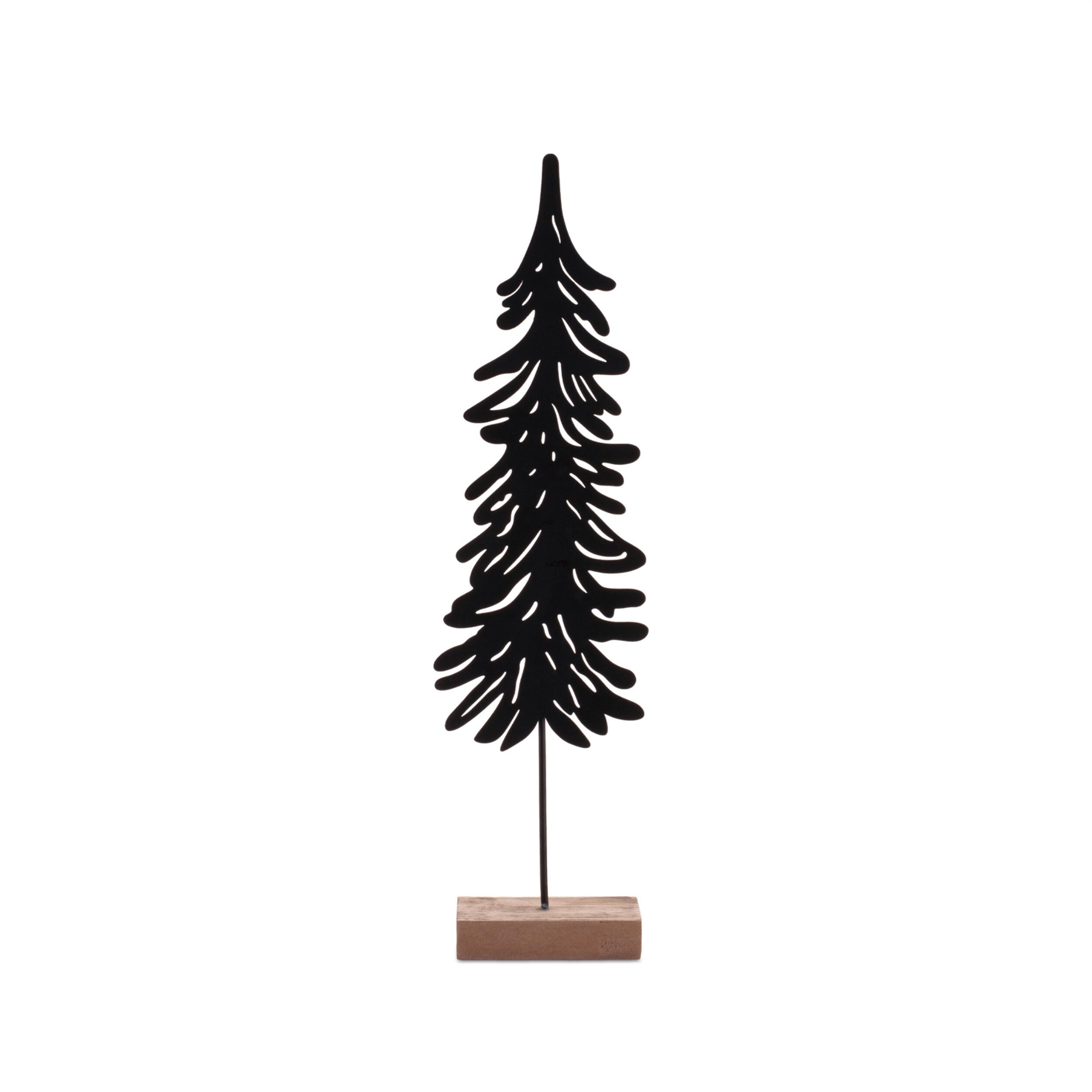 Cut-Out Metal Pine Tree with Wood Base (Set of 2), BLACK BROWN, alternate image number 3