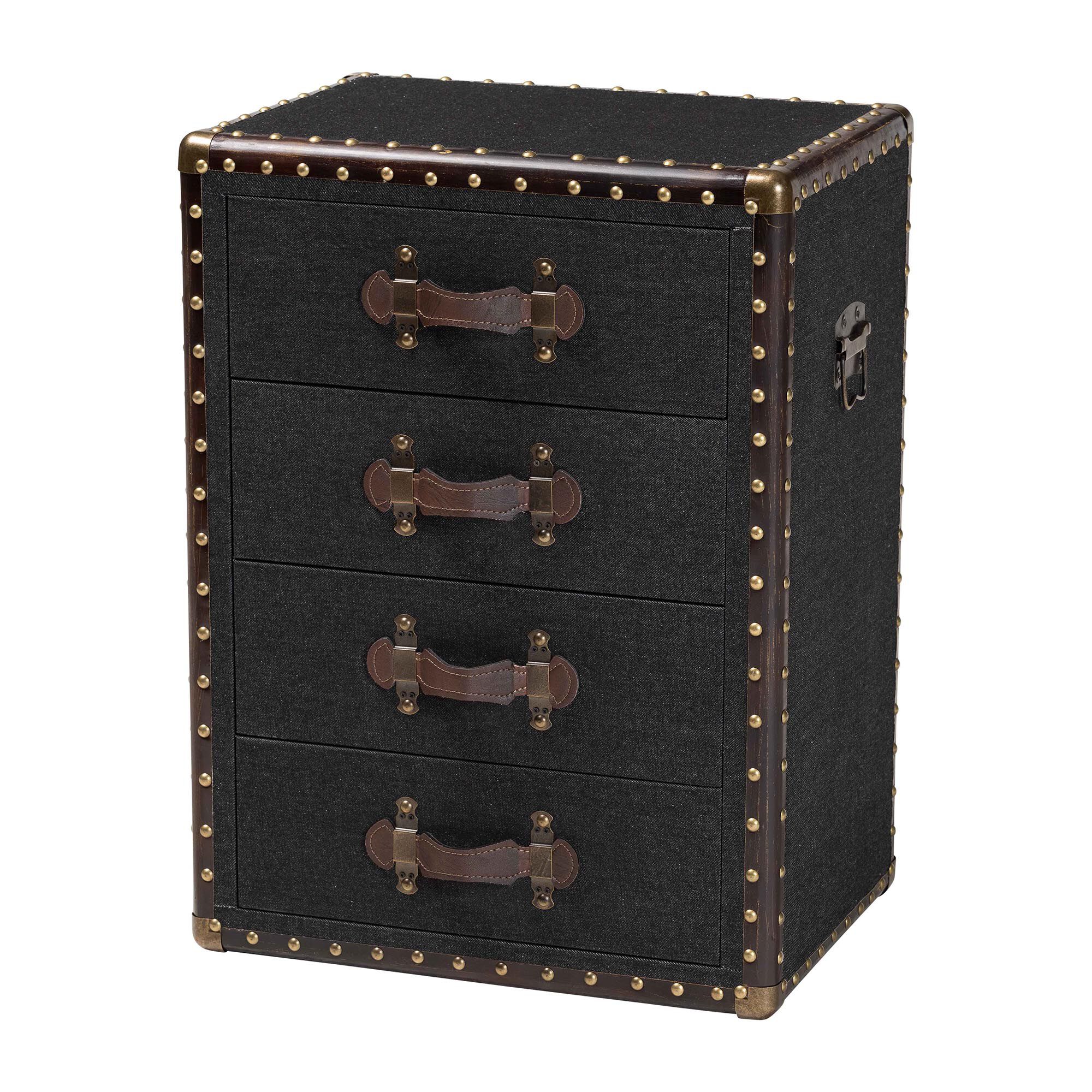 Jaelyn Vintage Black Canvas 4-Drawer End Table, BLACK, alternate image number 1
