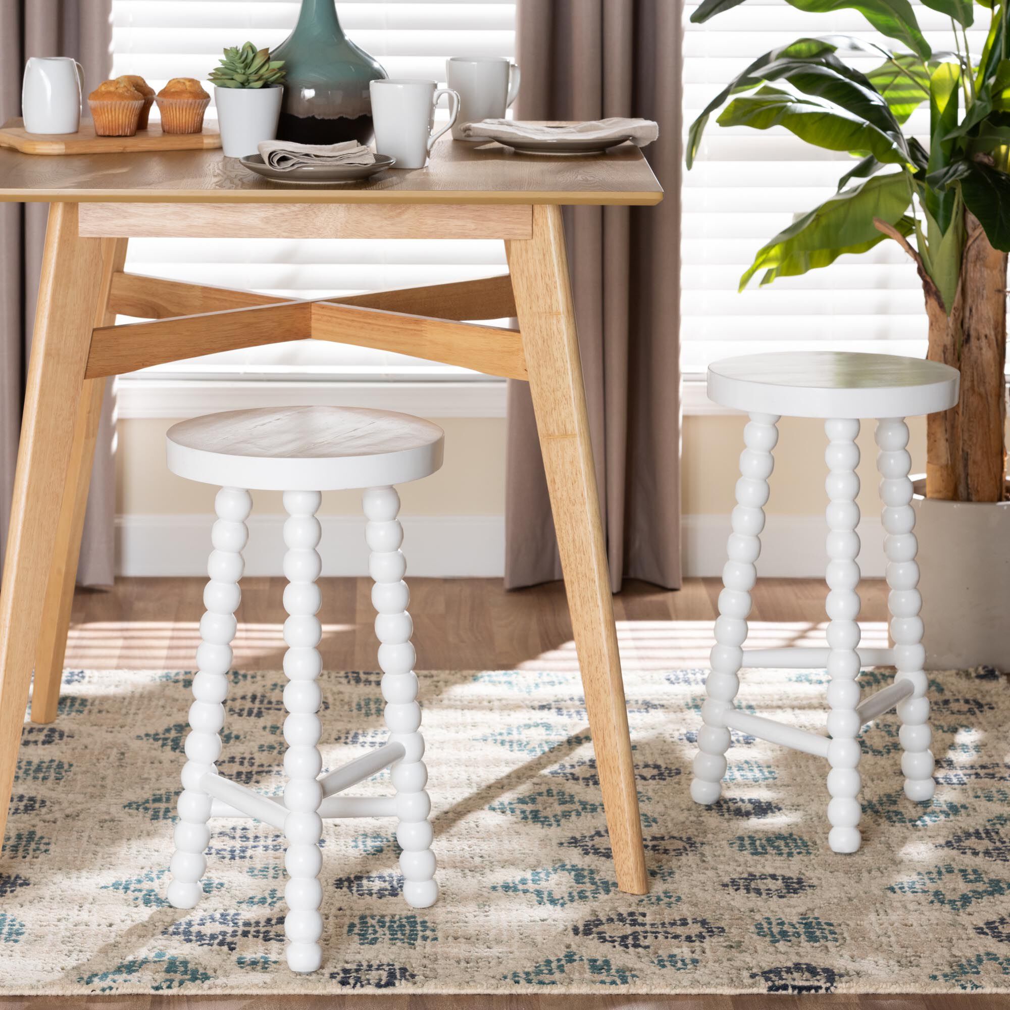 David Acacia Wood Bobbin Counter Stool, WHITE, alternate image number 6