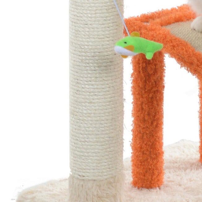Two-Level Platform 27 inches Real Wood Cat Scratcher With Sisal Carpet Ramp, , alternate image number null