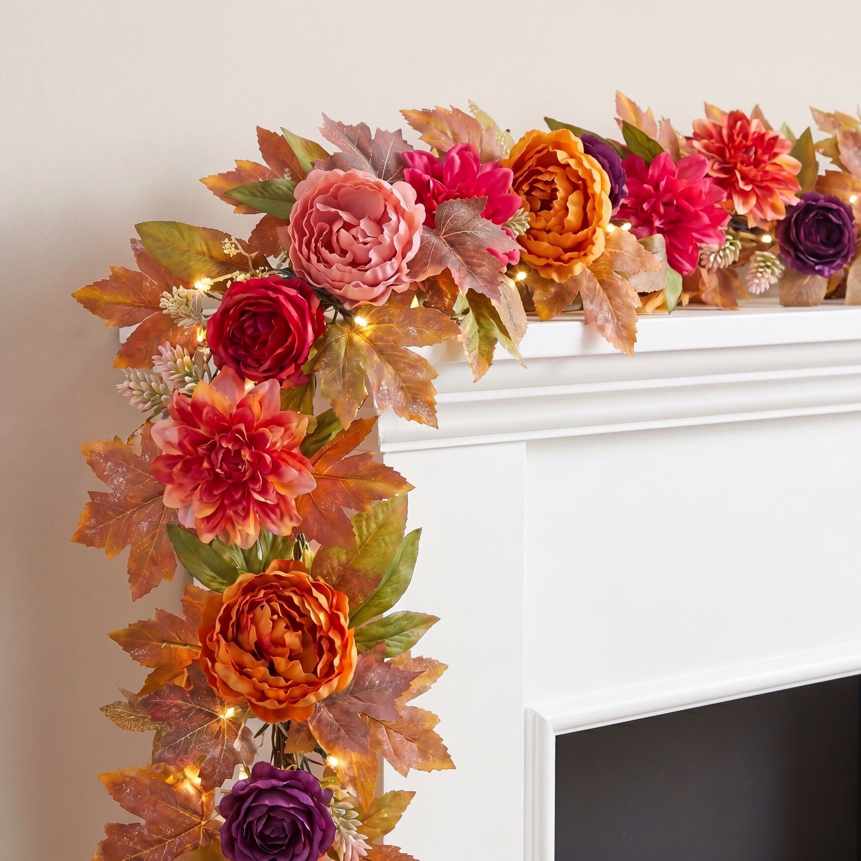 6 Ft. Pre-Lit Peony Delight Garland, RED ORANGE, hi-res image number 0
