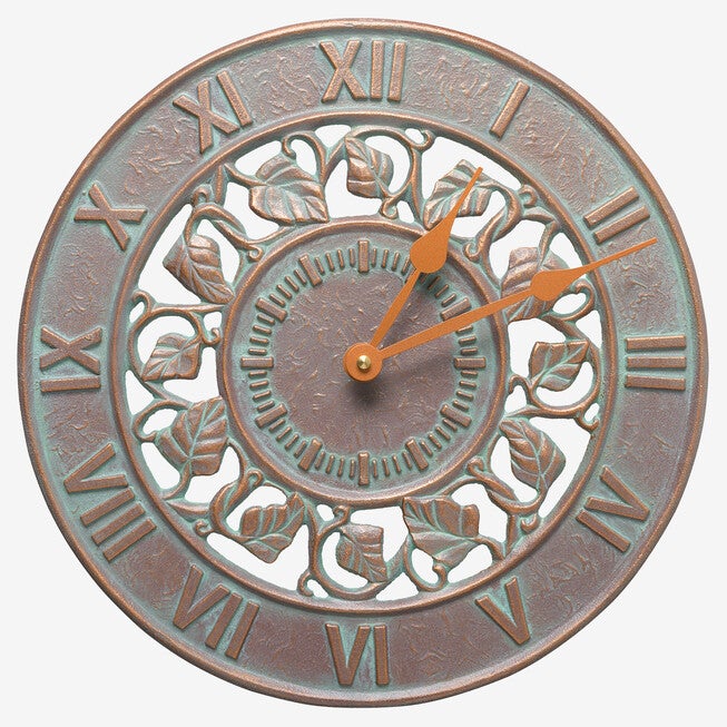 Ivy Silhouette 12 inches Indoor Outdoor Wall Clock, COPPER VERDIGRIS, hi-res image number null