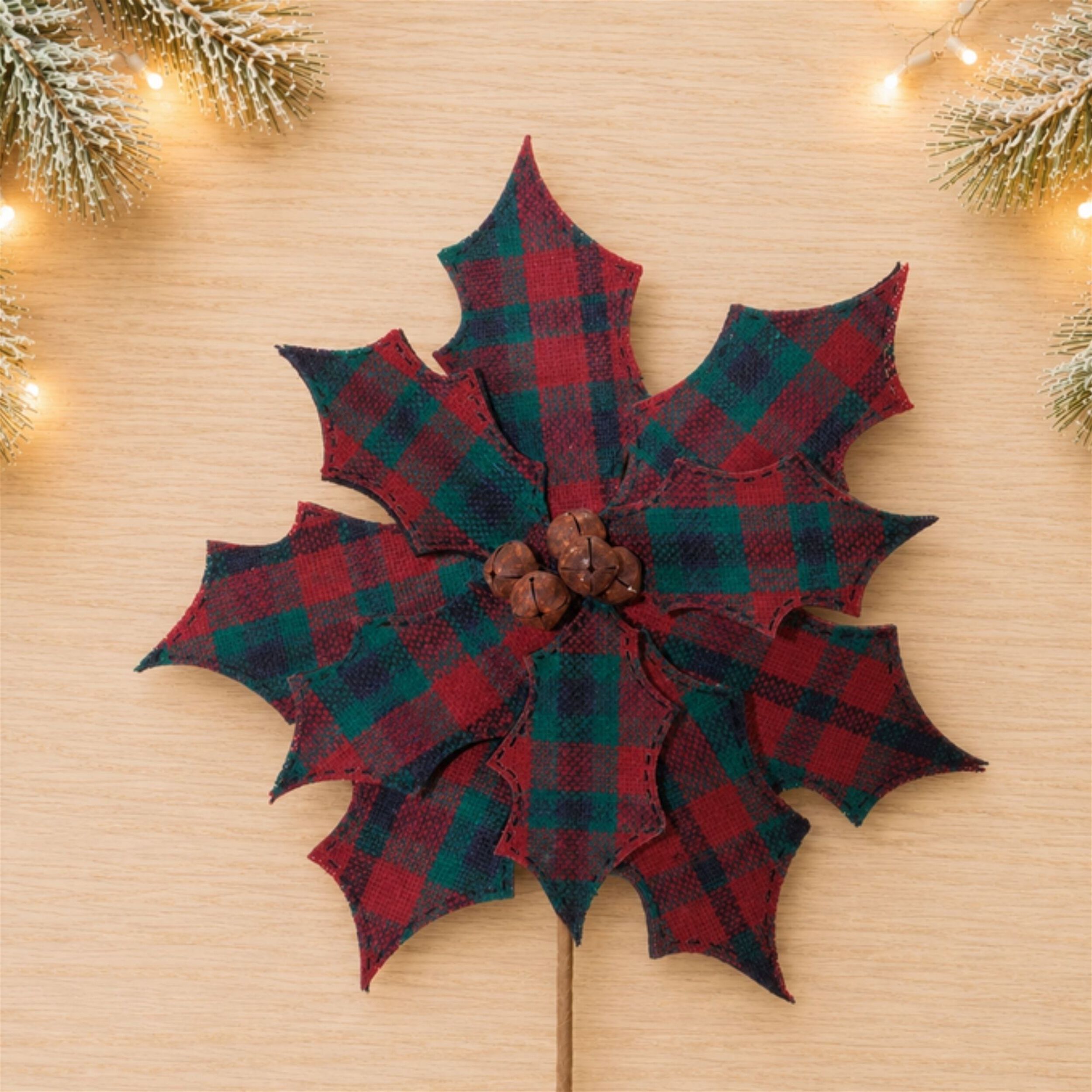 Plaid Poinsettia Stem (Set of 2), RED GREEN, alternate image number 2