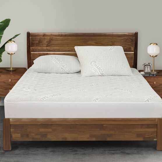 All-In-One Charcoal Effects Odor Control & Cooling Fitted Mattress Pad, Twin, WHITE, hi-res image number null
