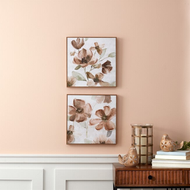 Wood Floral Block Plaque (Set of 2), WHITE BROWN, alternate image number 3