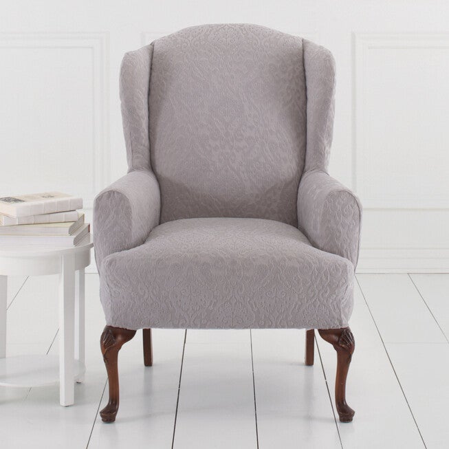 BH Studio Ikat Stretch Wing Chair Slipcover, GRAY, hi-res image number null