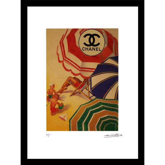 Vintage Chanel Beach Umbrellas 14x18 Framed Print, MULTI, hi-res image number null