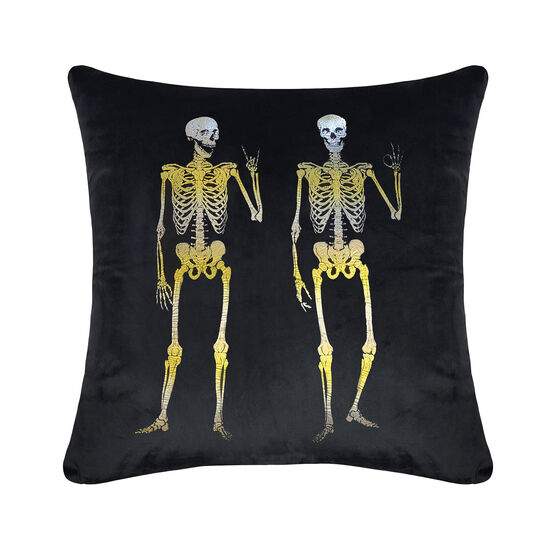Edie @ Home Velvet Rocker Skeletons Decorative Throw Pillow 18X18, Black, BLACK, hi-res image number null