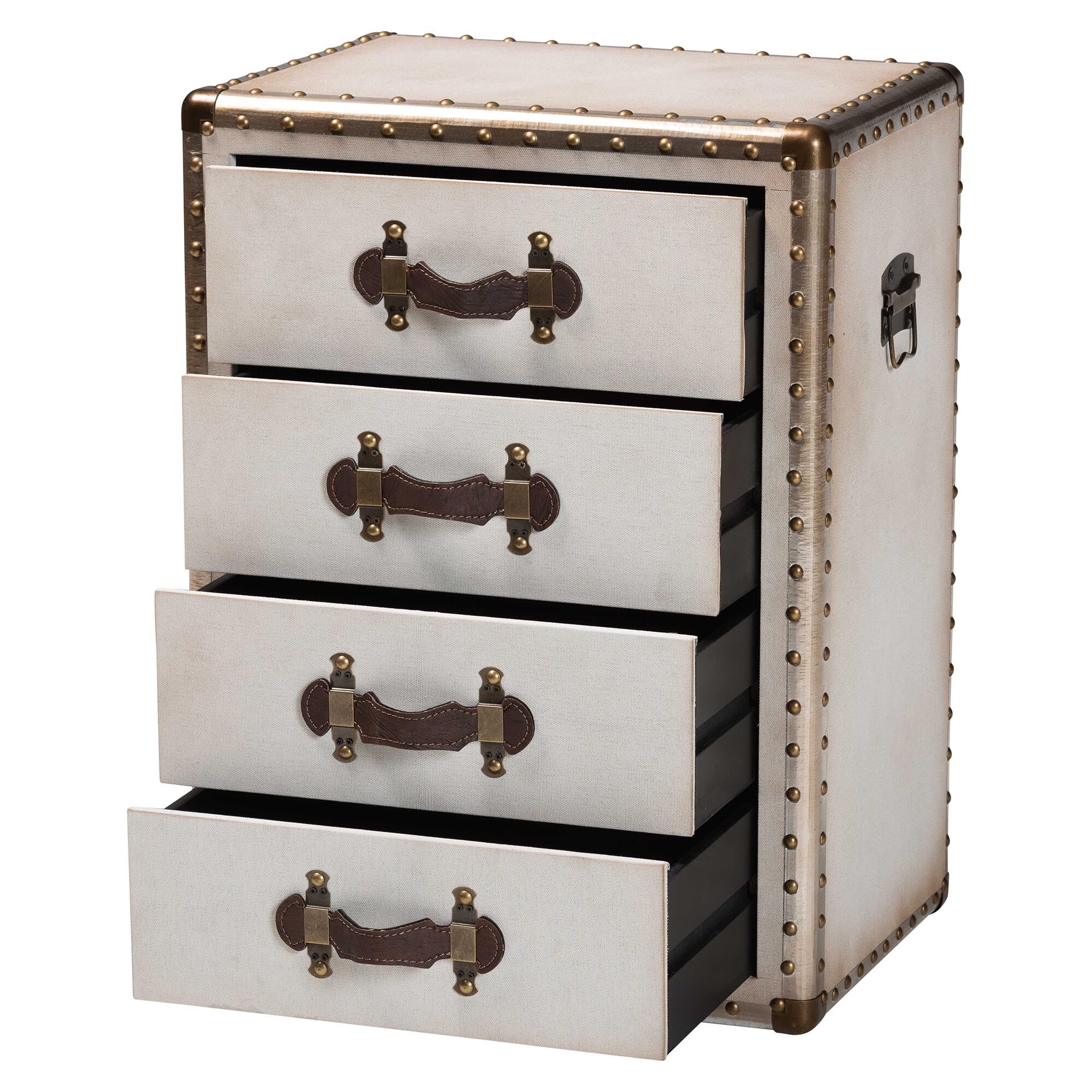 Jaelyn Vintage Black Canvas 4-Drawer End Table, BEIGE, alternate image number 2