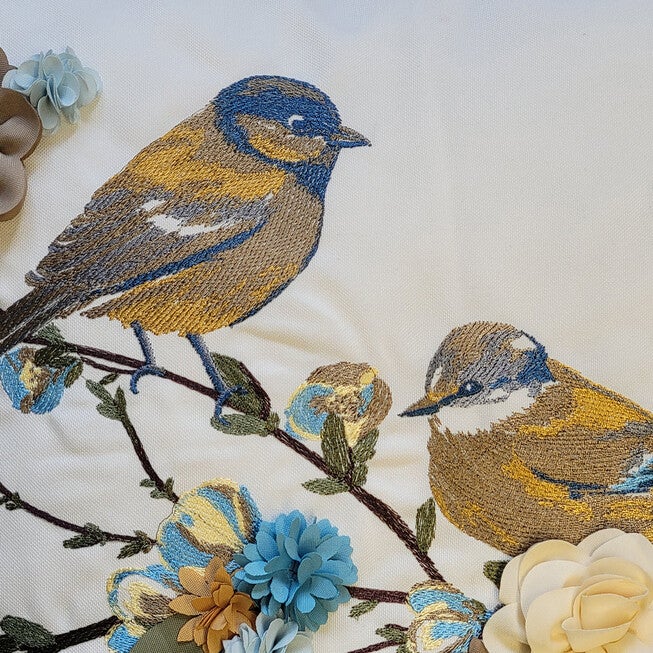 Edie @ Home Indoor/Outdoor Embroidered Birds On Floral Branch Decorative Throw Pillow 18X18, Capri Multi, , alternate image number null