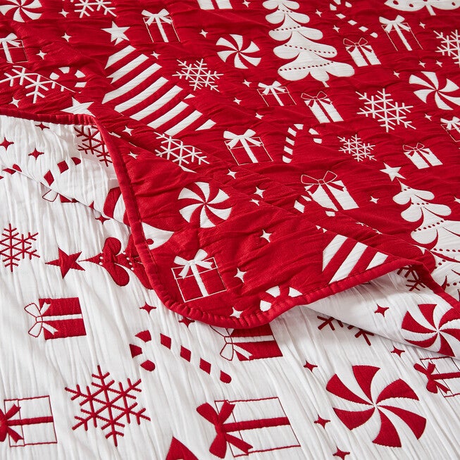 Snowflakes Holiday Matelassé Coverlet Set, Red, 3-Piece King, RED, alternate image number 2
