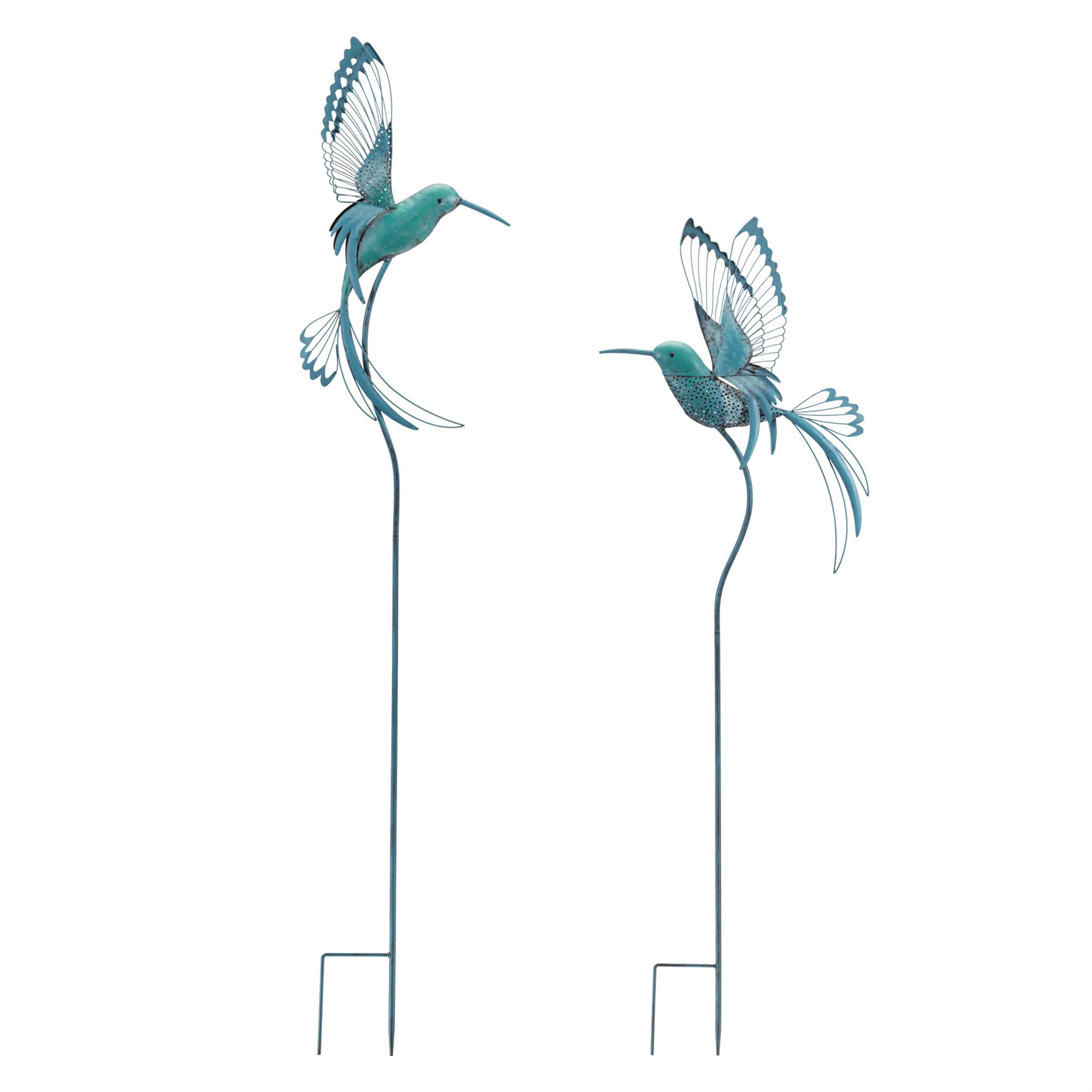 Iron Metal Hummingbird Garden Stake (Set of 2), BLUE/GREEN, hi-res image number 0