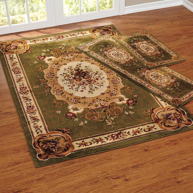 Floral 3-Pc. Rug Set with Runner, GREEN, hi-res image number null
