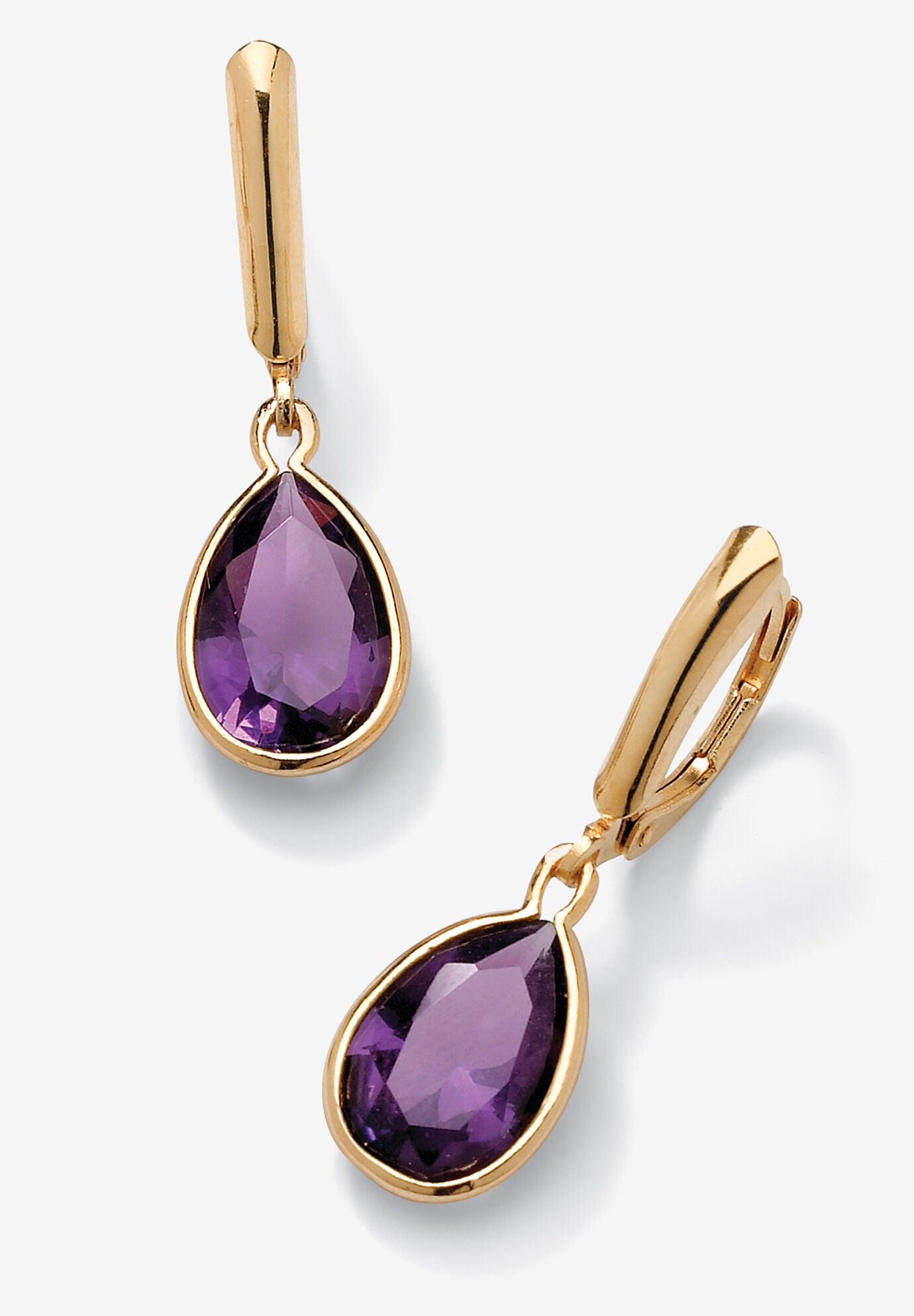 Gold over Sterling Silver Drop EarringsPear Cut Simulated Birthstones, FEBRUARY, hi-res image number 0