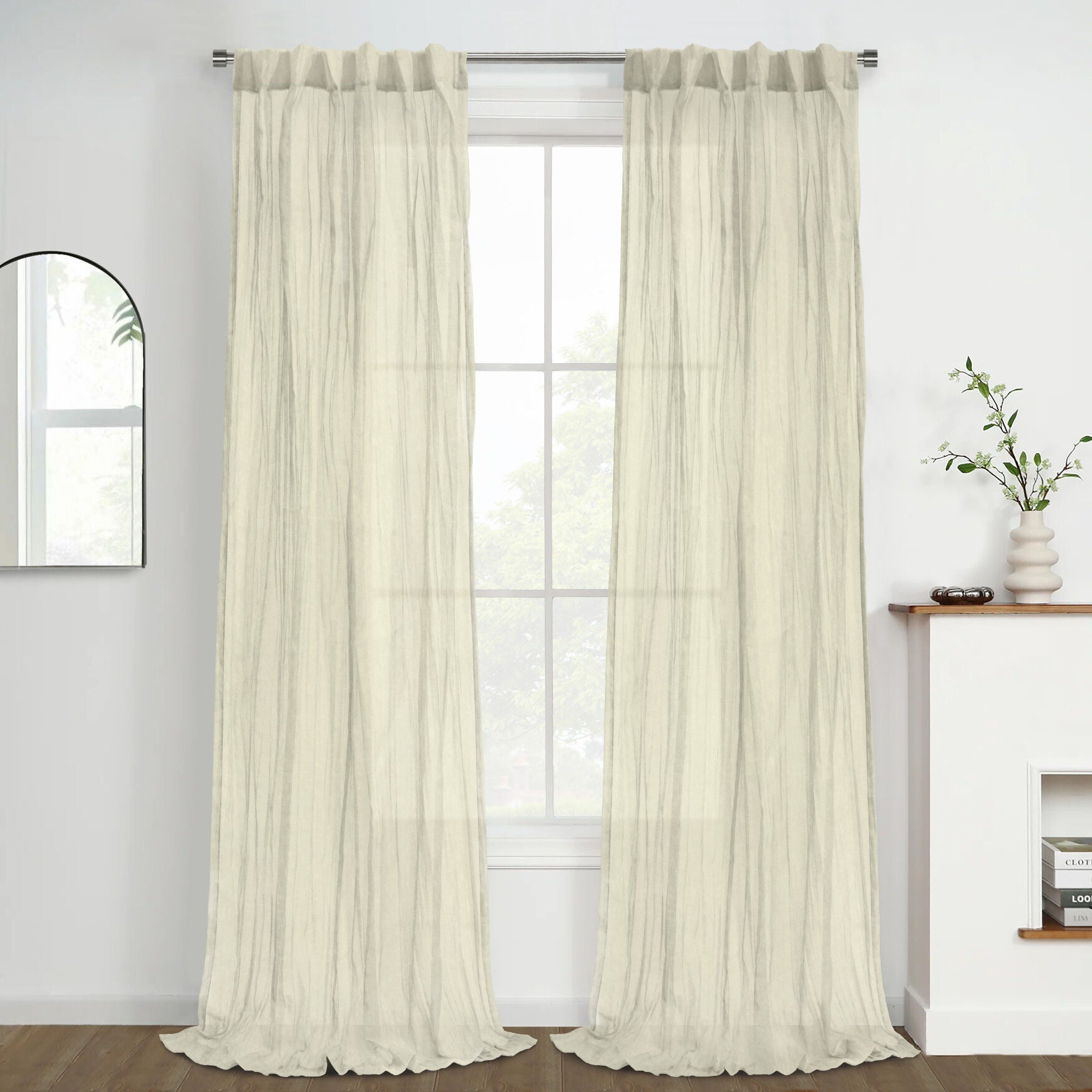 Paloma Sheer Dual Header Curtain Panel, CREAM, hi-res image number 0