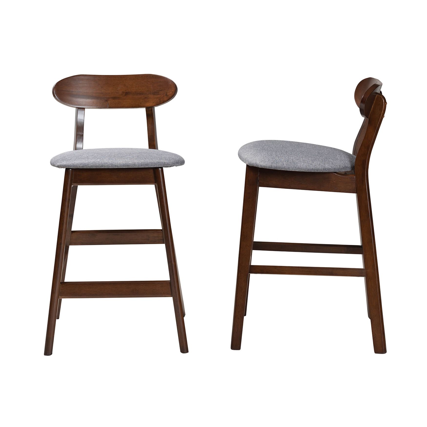 Ulyana Mid-Century Modern Grey Fabric And Natural Brown Finished Wood 2-Piece Counter Stool Set, , alternate image number 9