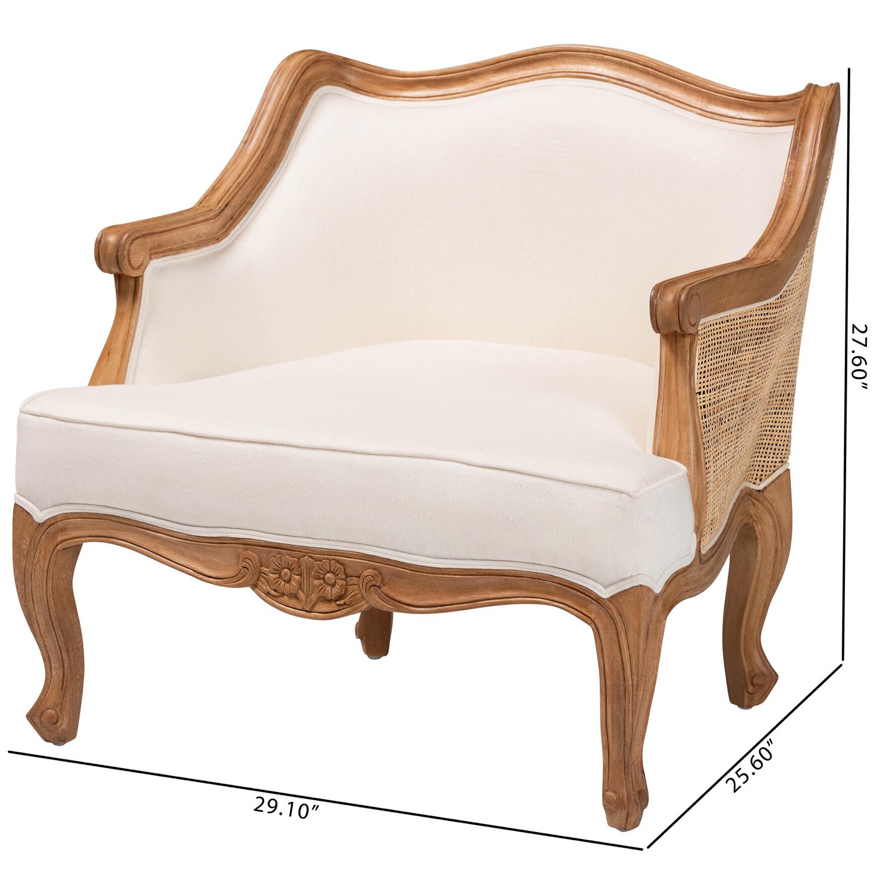 Sylvestra Traditional French Beige Fabric And Honey Oak Finished Wood Low Seat Accent Chair, , alternate image number 8