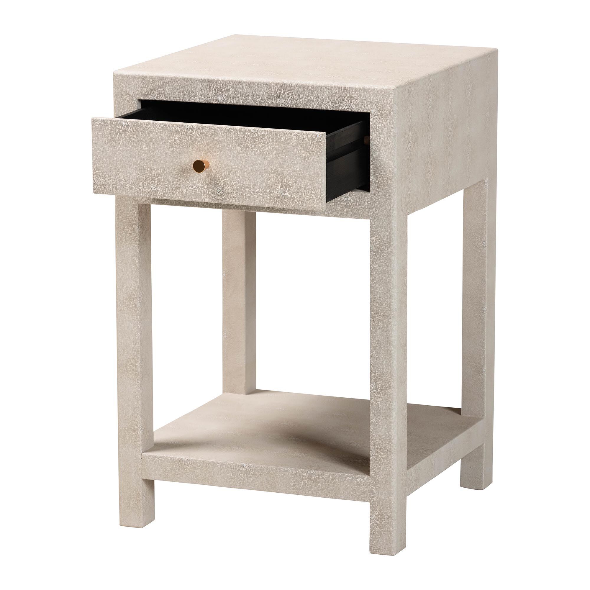Dansby Modern Beige Faux Shagreen 1-Drawer End Table, BEIGE, alternate image number 2