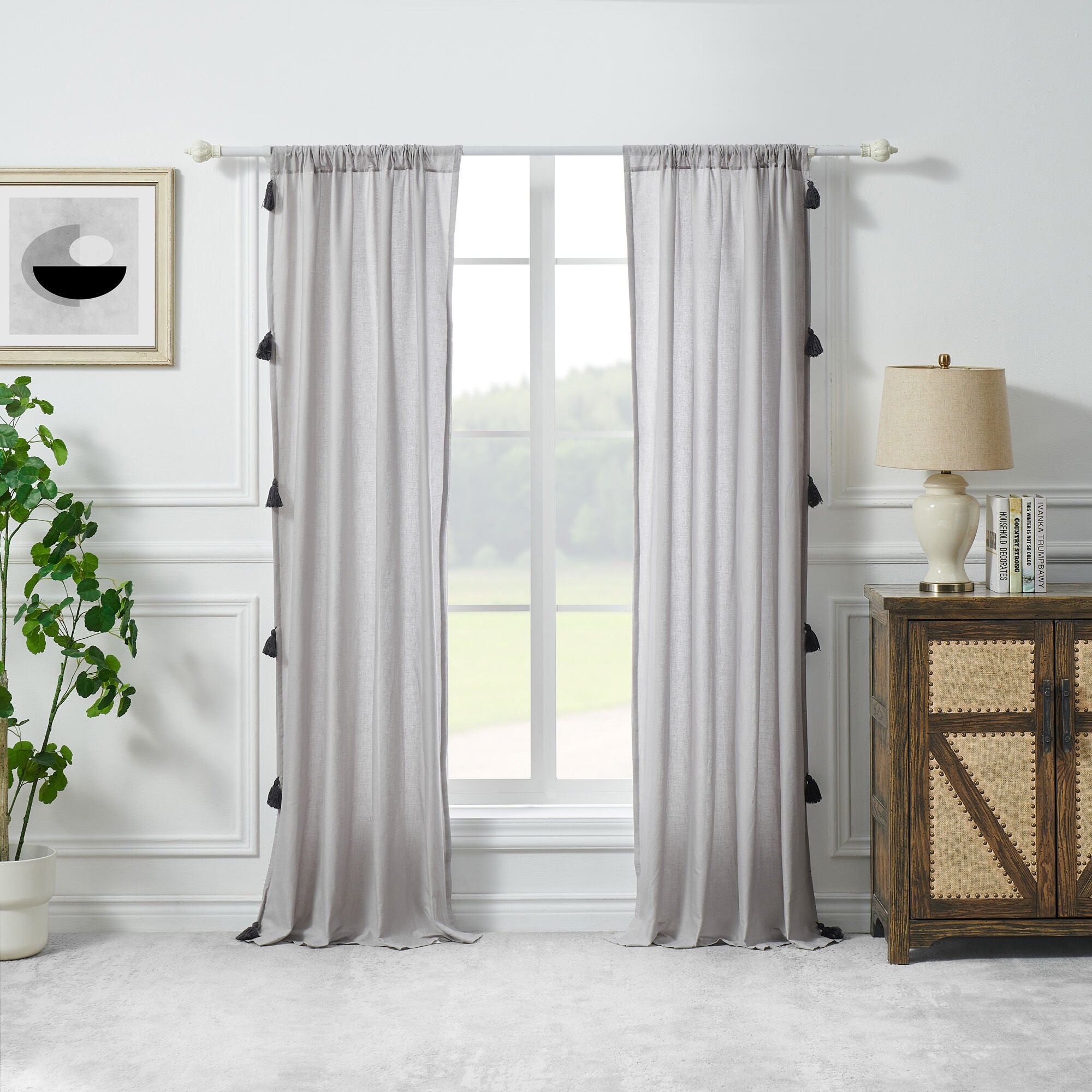 Monterrey Window Curtain Panels, Set of 2, 84 inches, GRAY, hi-res image number 0