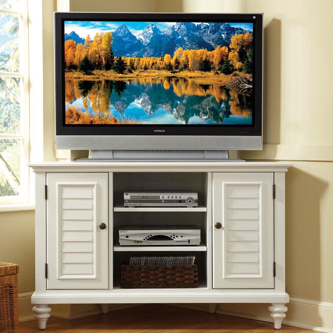 Bermuda Corner TV Stand, WHITE, hi-res image number 0