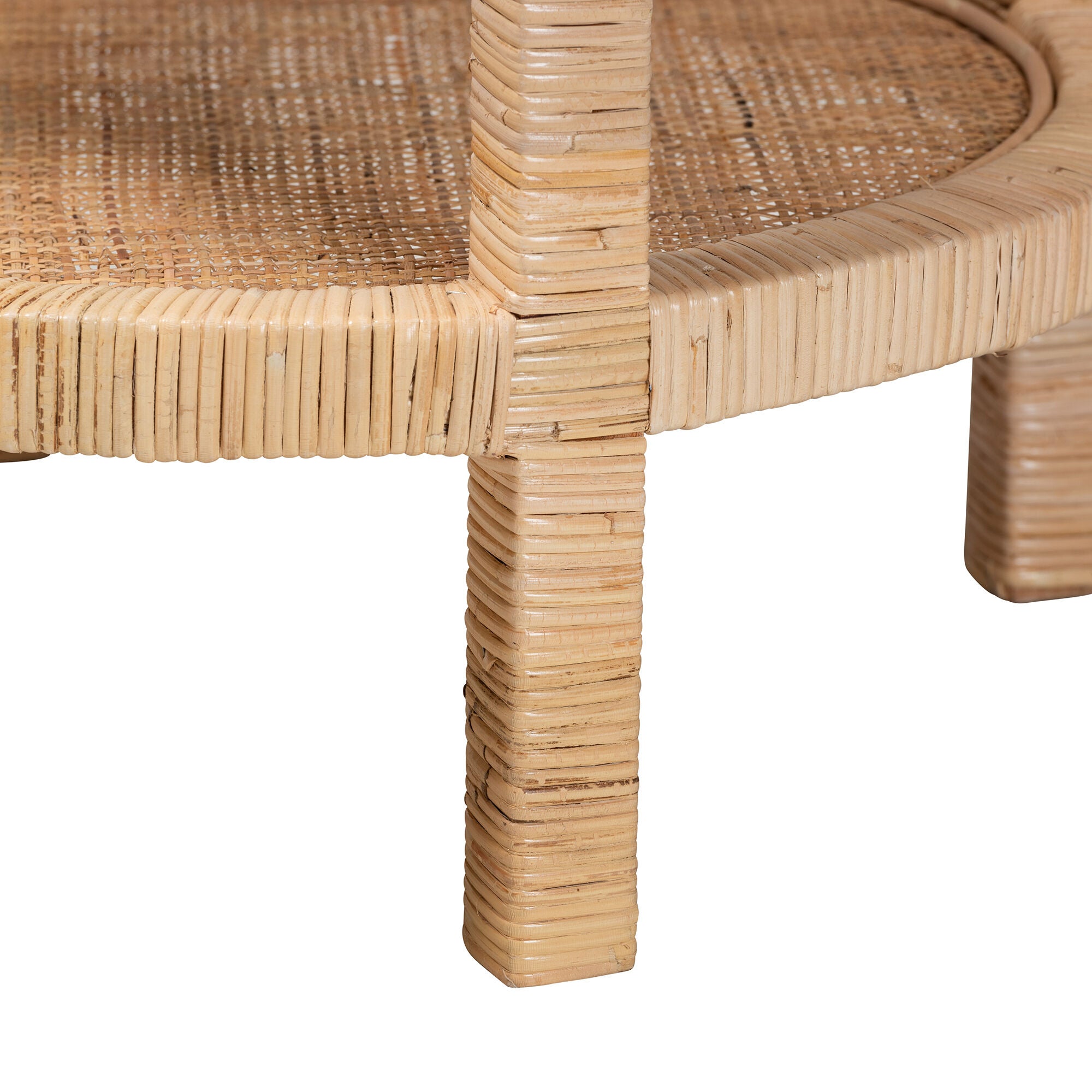 Bella Modern Bohemian Natural Brown Mahogany Wood and Natural Rattan 2-Tier End Table, NATURAL BROWN, alternate image number 4