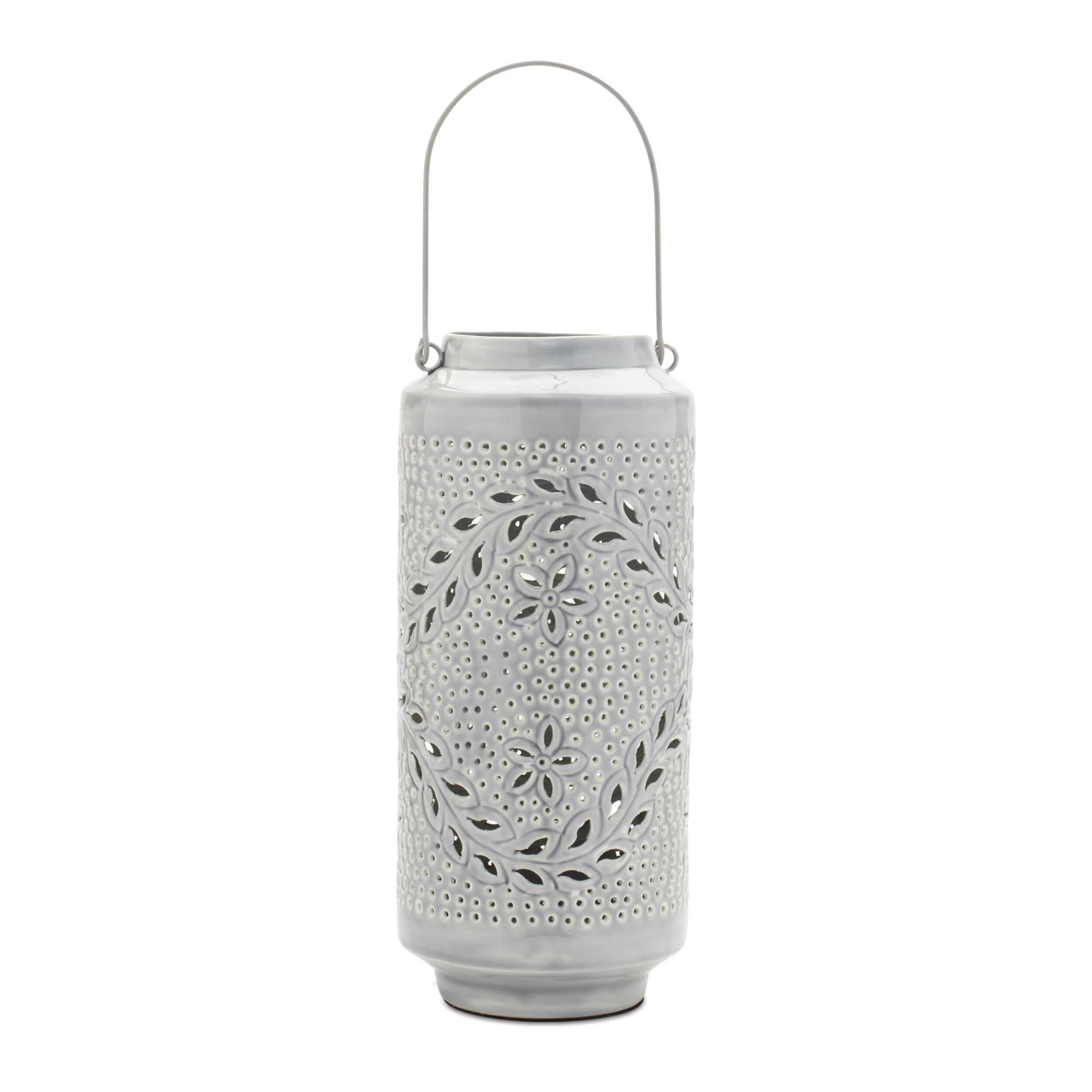 Punched Metal Candle Lantern 15.5INH, GRAY, hi-res image number 0