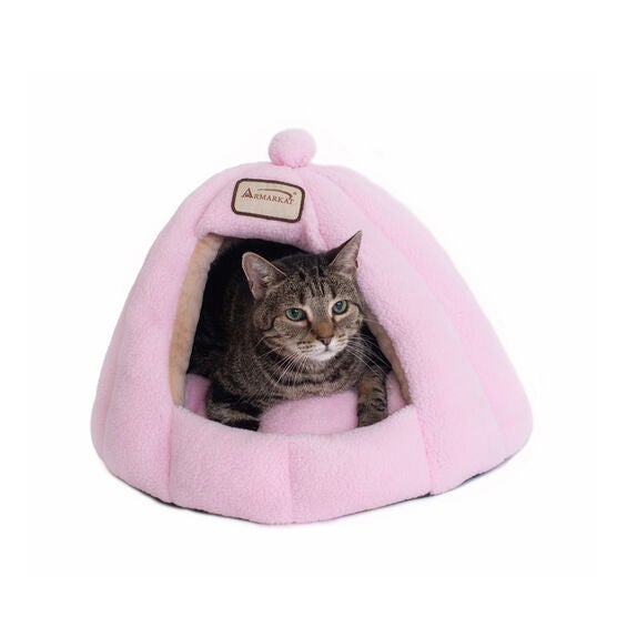 Plush Faux Fleece Cave Cat dog Bed, Soft PInk, , alternate image number null