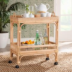 Lombok Modern Bohemian Natural Brown Rattan Wine Cart