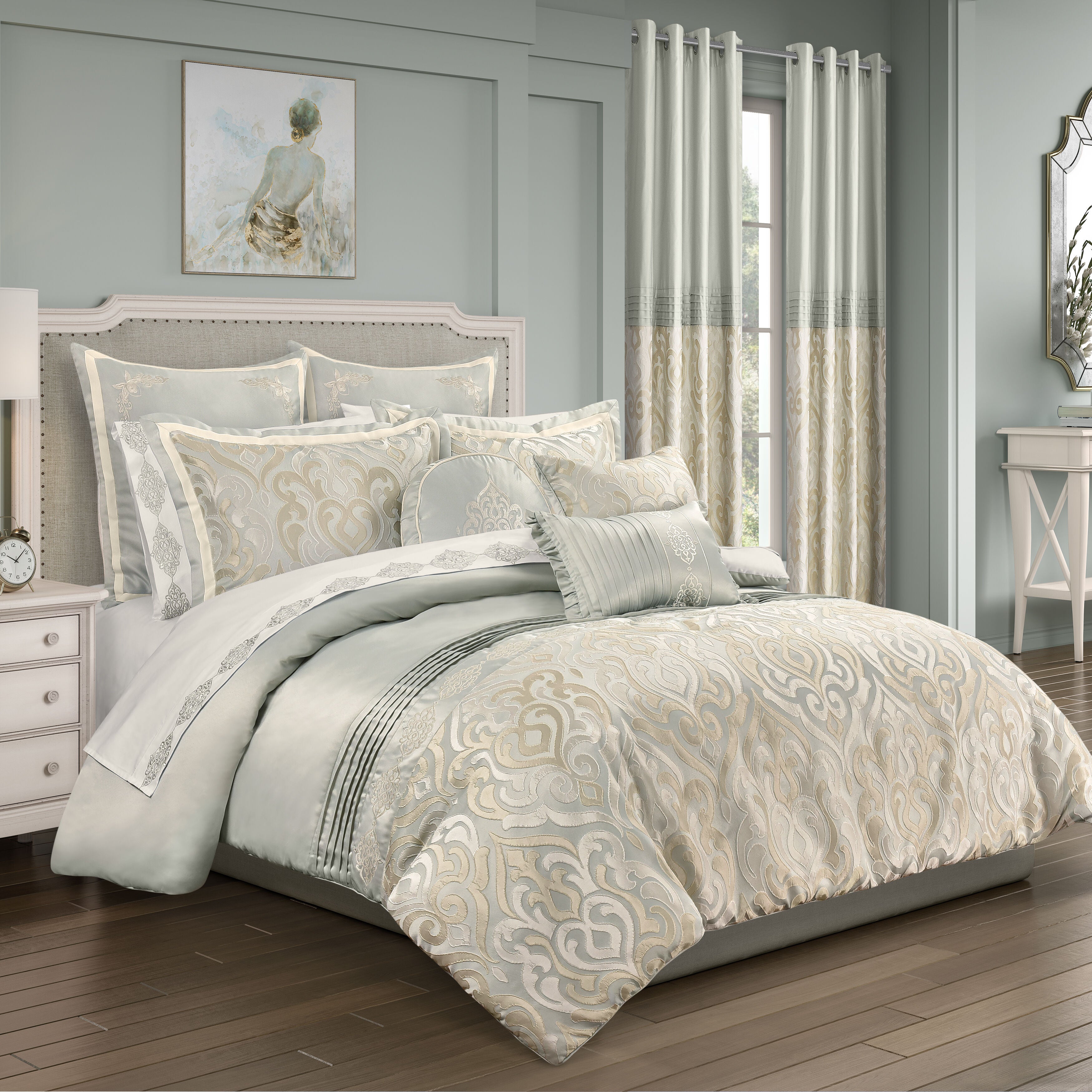 CALMFIELD FULL/QUEEN 3PC. COMFORTER SET, AQUA, hi-res image number 0