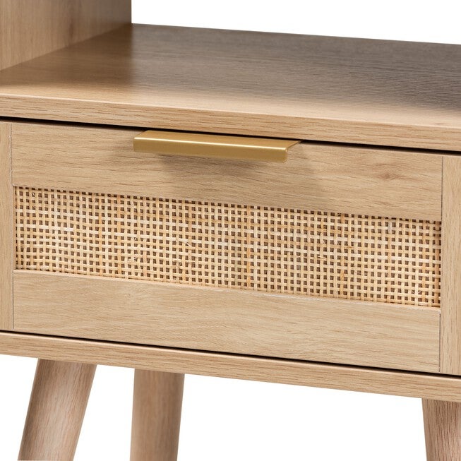 Emmett Mid-Century Modern Light Brown Finished Wood 1-Drawer End Table, , alternate image number null