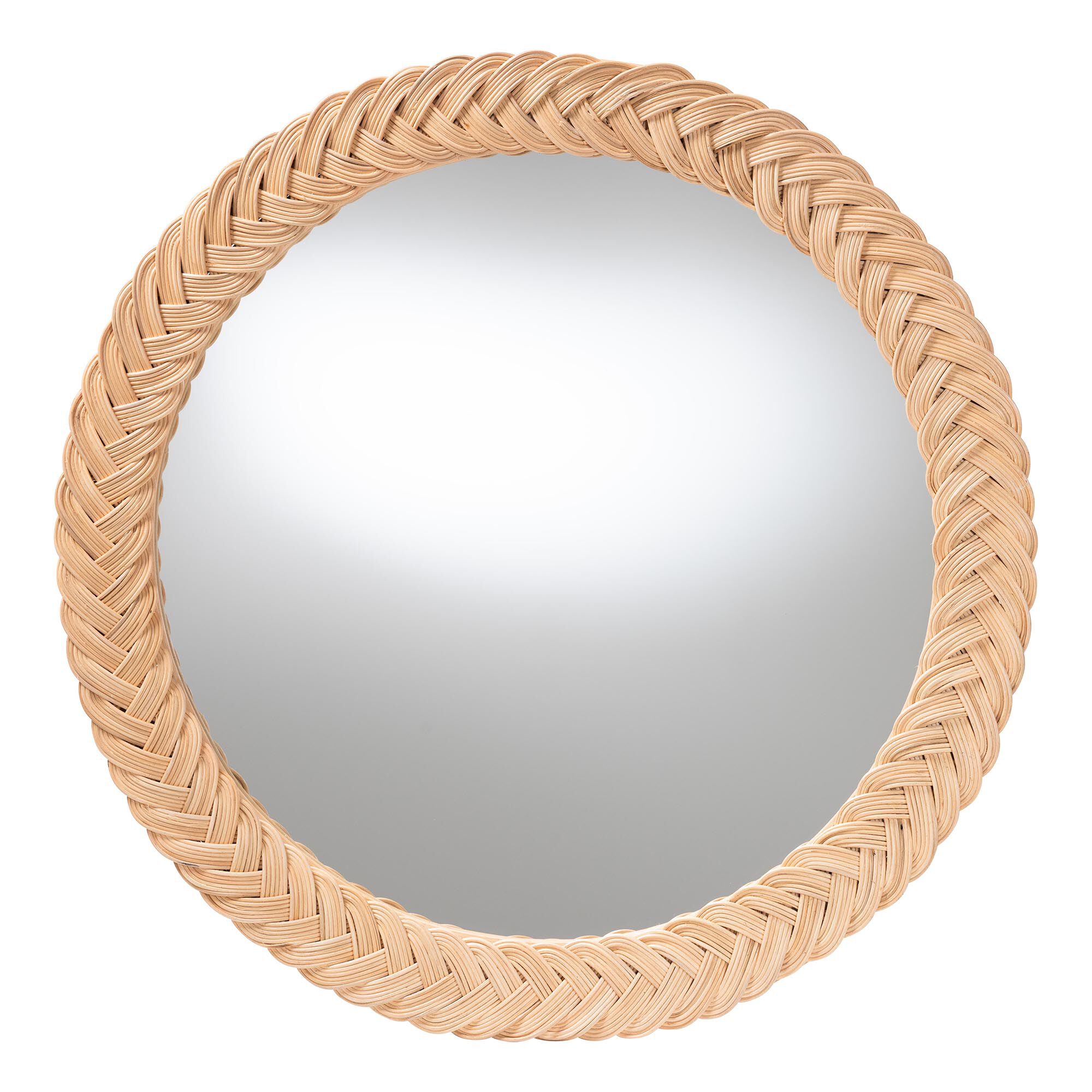 Nara Natural Rattan Wall Mirror - Round, HONEY, alternate image number 1