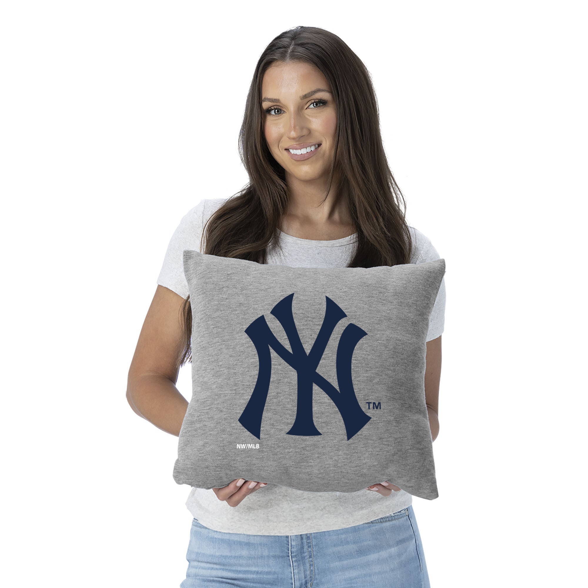 New York Yankees MLB Primary Sweatshirt PIllow 16 Inches, GRAY, on-hover image number 1