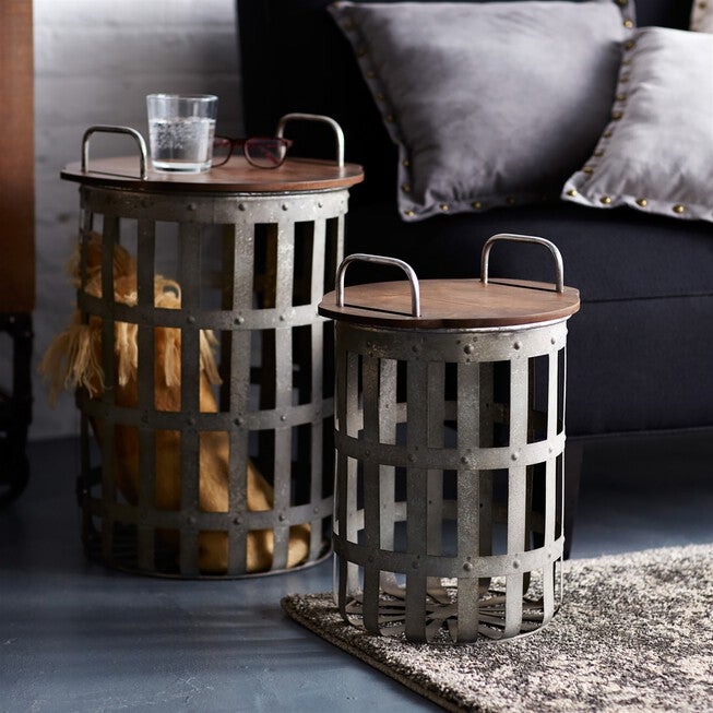 Side Tables (Set of 2) 15.5 inchesH, 20.25 inchesH Metal/Wood, GREY/BROWN, alternate image number 1