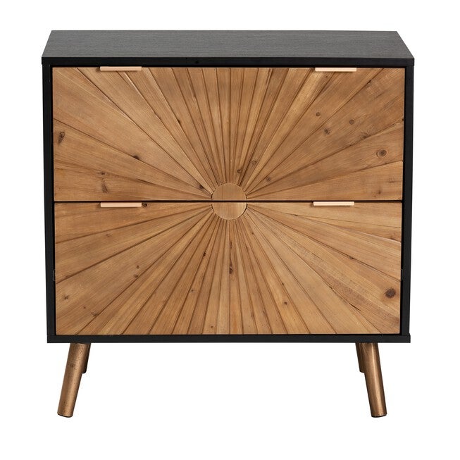 Richardson Mid-Century Transitional Two-Tone Black And Natural Brown Finished Wood 2-Drawer Storage Cabinet, , alternate image number 2