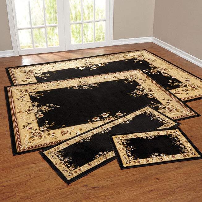 Rose Border 4-Pc. Rug Set with Runner, BLACK, hi-res image number null