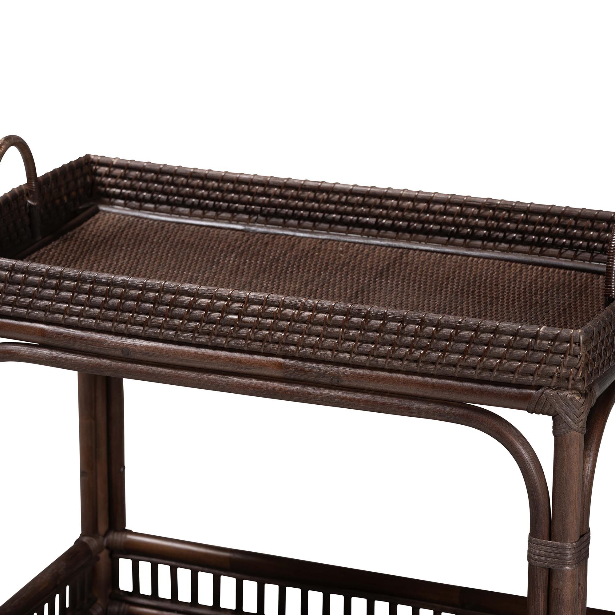 Lombok Natural Rattan Wine Cart, COFFEE, alternate image number 4