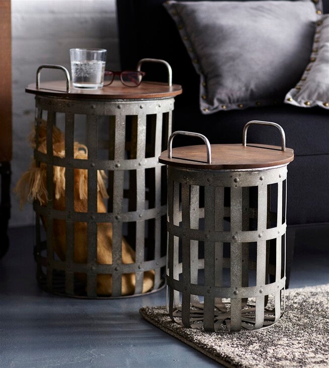 Side Tables (Set of 2) 15.5 inchesH, 20.25 inchesH Metal/Wood, GREY/BROWN, hi-res image number 0