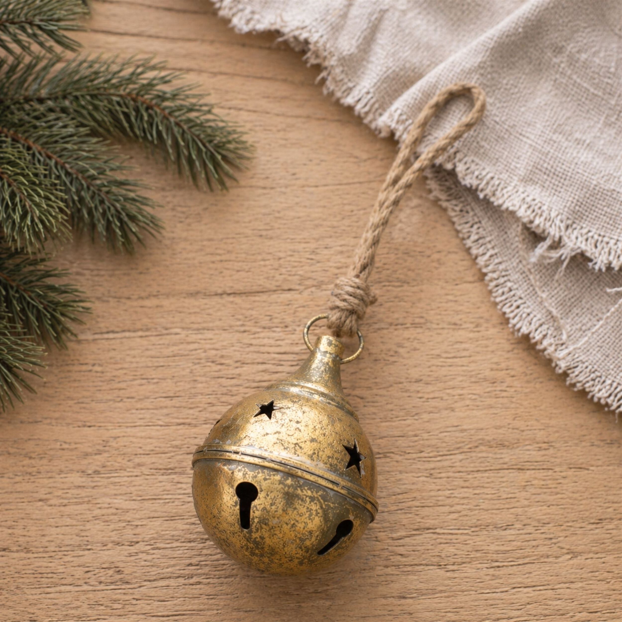 Distressed Metal Bell Ornament (Set of 4), GOLD BROWN, alternate image number 1
